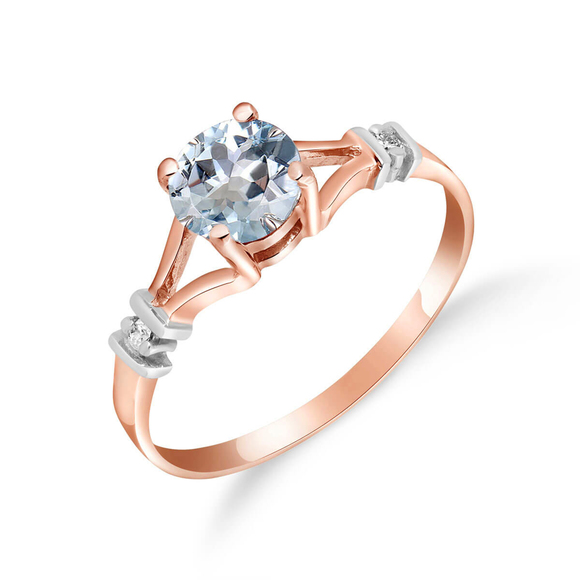 14K.SOLID GOLD RING WITH NATURAL DIAMONDS & AQUAMARINE (Rose Gold) - Picture 2 of 2